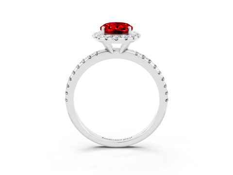 White gold Oval Cut Cut Diamond Floral Halo Engagement Ring with Pavé Band and Prong Setting_3