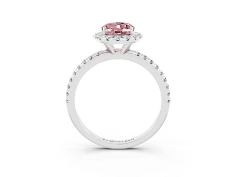 White gold Oval Cut Cut Diamond Floral Halo Engagement Ring with Pavé Band and Prong Setting_3