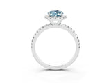 White gold Oval Cut Cut Diamond Floral Halo Engagement Ring with Pavé Band and Prong Setting_3