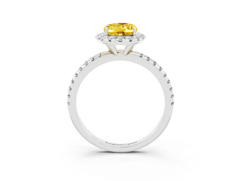 White gold Oval Cut Cut Diamond Floral Halo Engagement Ring with Pavé Band and Prong Setting_3
