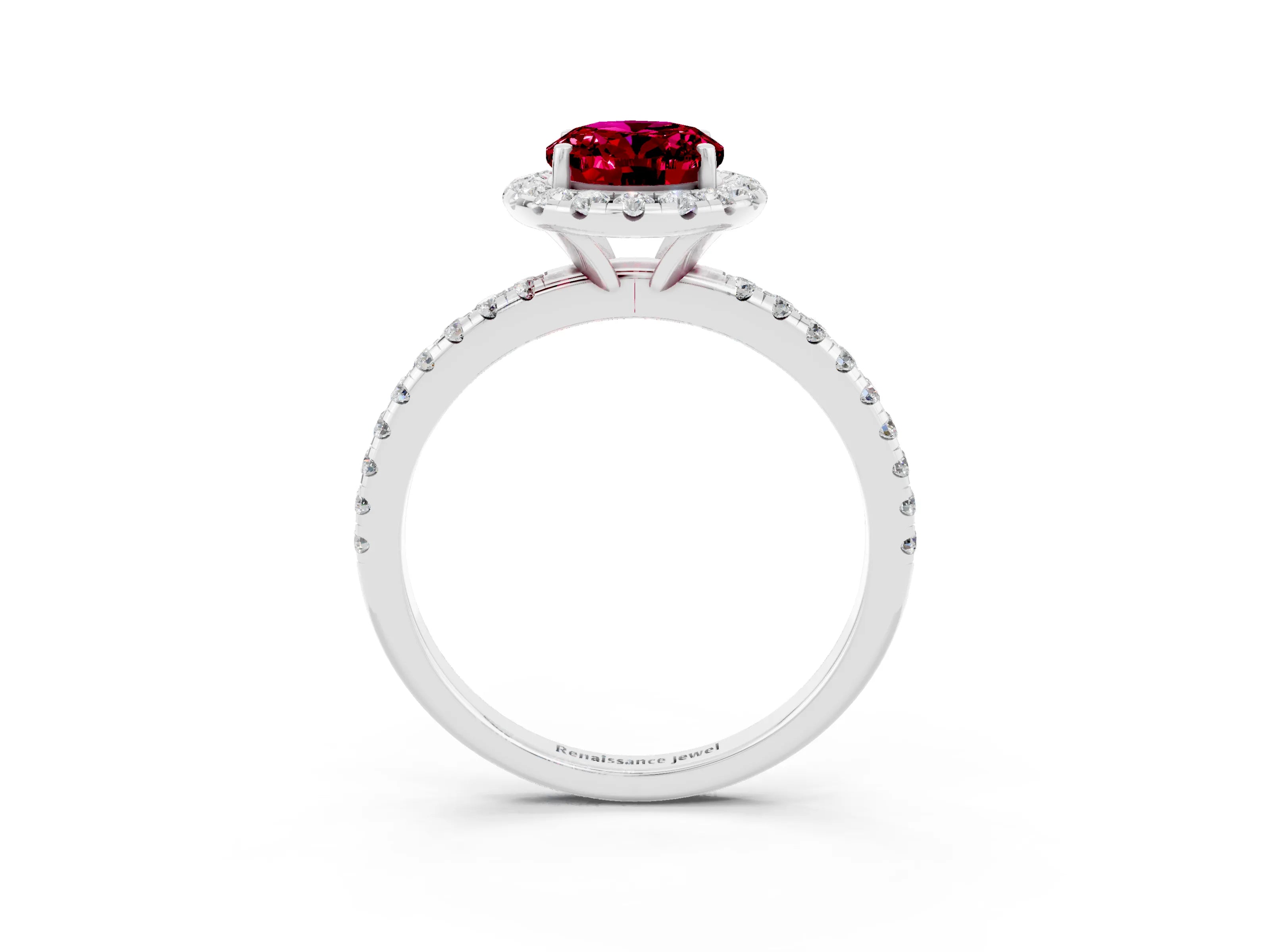 White gold Oval Cut Cut Diamond Floral Halo Engagement Ring with Pavé Band and Prong Setting_3