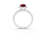 White gold Oval Cut Cut Diamond Floral Halo Engagement Ring with Pavé Band and Prong Setting_3
