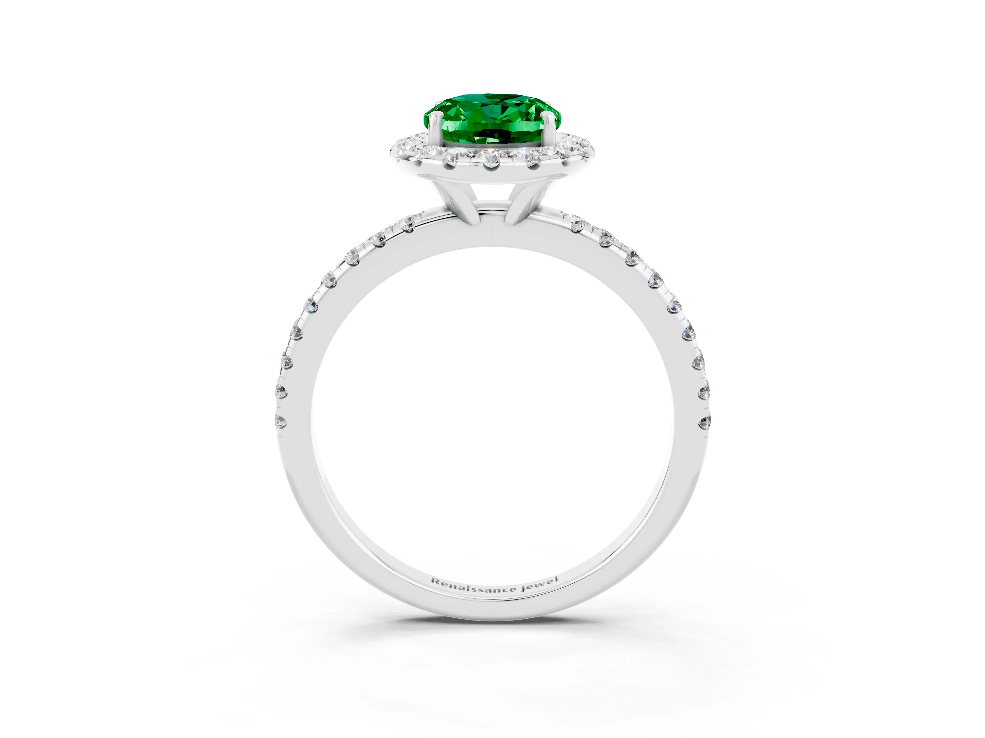 White gold Oval Cut Cut Diamond Floral Halo Engagement Ring with Pavé Band and Prong Setting_3