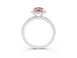 White gold Oval Cut Cut Diamond Floral Halo Engagement Ring with Pavé Band and Prong Setting_3