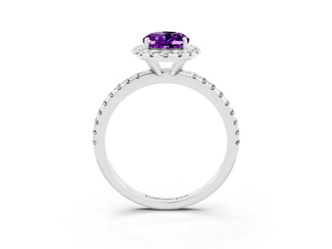 White gold Oval Cut Cut Diamond Floral Halo Engagement Ring with Pavé Band and Prong Setting_3
