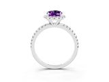 White gold Oval Cut Cut Diamond Floral Halo Engagement Ring with Pavé Band and Prong Setting_3