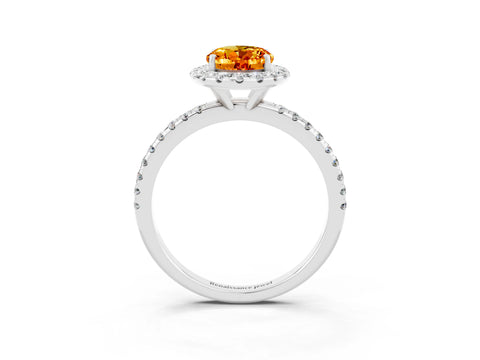 White gold Oval Cut Cut Diamond Floral Halo Engagement Ring with Pavé Band and Prong Setting_3