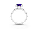 White gold Oval Cut Cut Diamond Floral Halo Engagement Ring with Pavé Band and Prong Setting_3