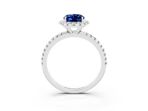 White gold Oval Cut Cut Diamond Floral Halo Engagement Ring with Pavé Band and Prong Setting_3