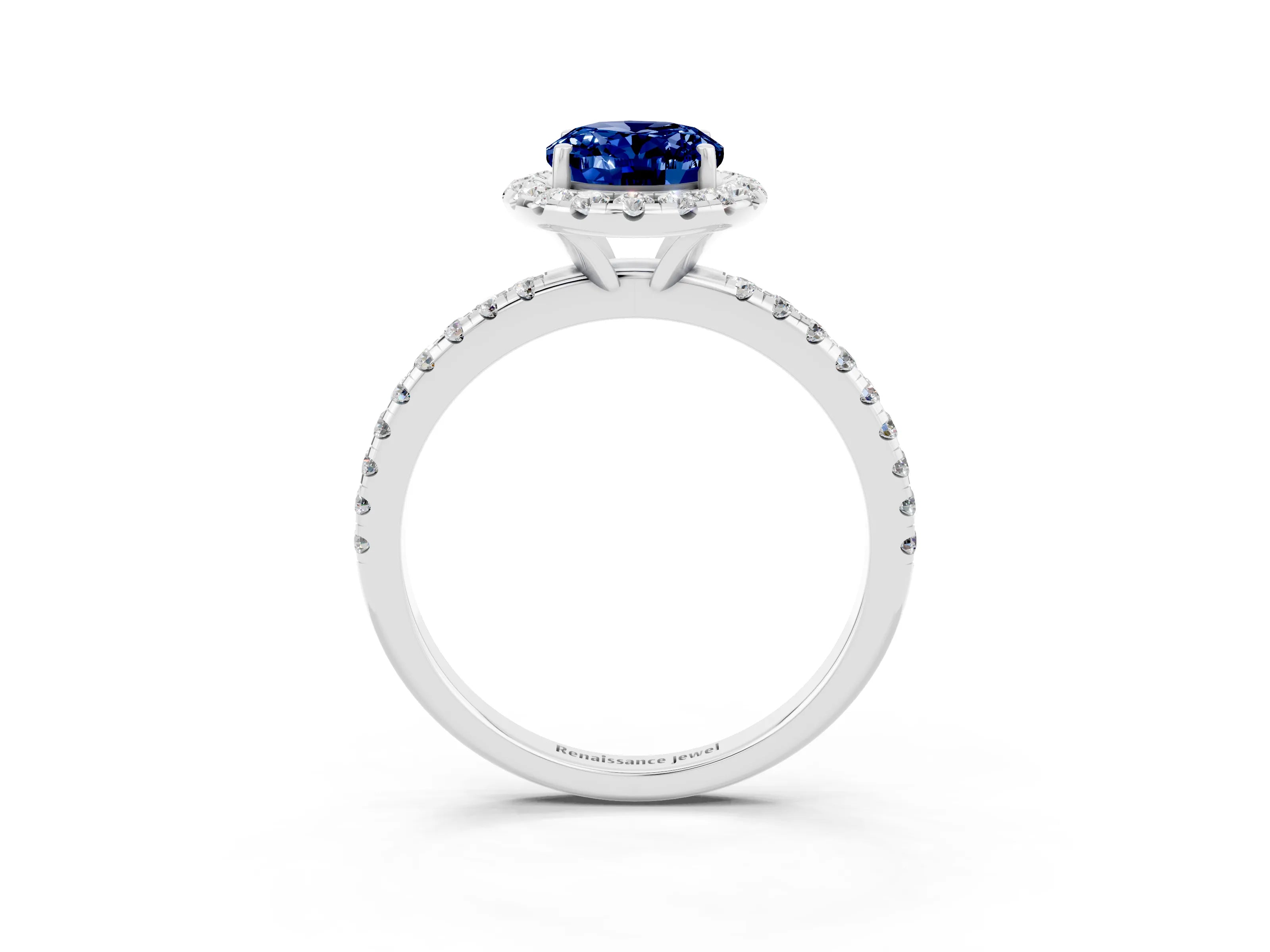 White gold Oval Cut Cut Diamond Floral Halo Engagement Ring with Pavé Band and Prong Setting_3
