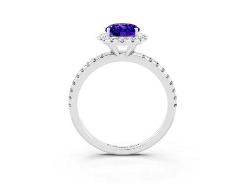 White gold Oval Cut Cut Diamond Floral Halo Engagement Ring with Pavé Band and Prong Setting_3