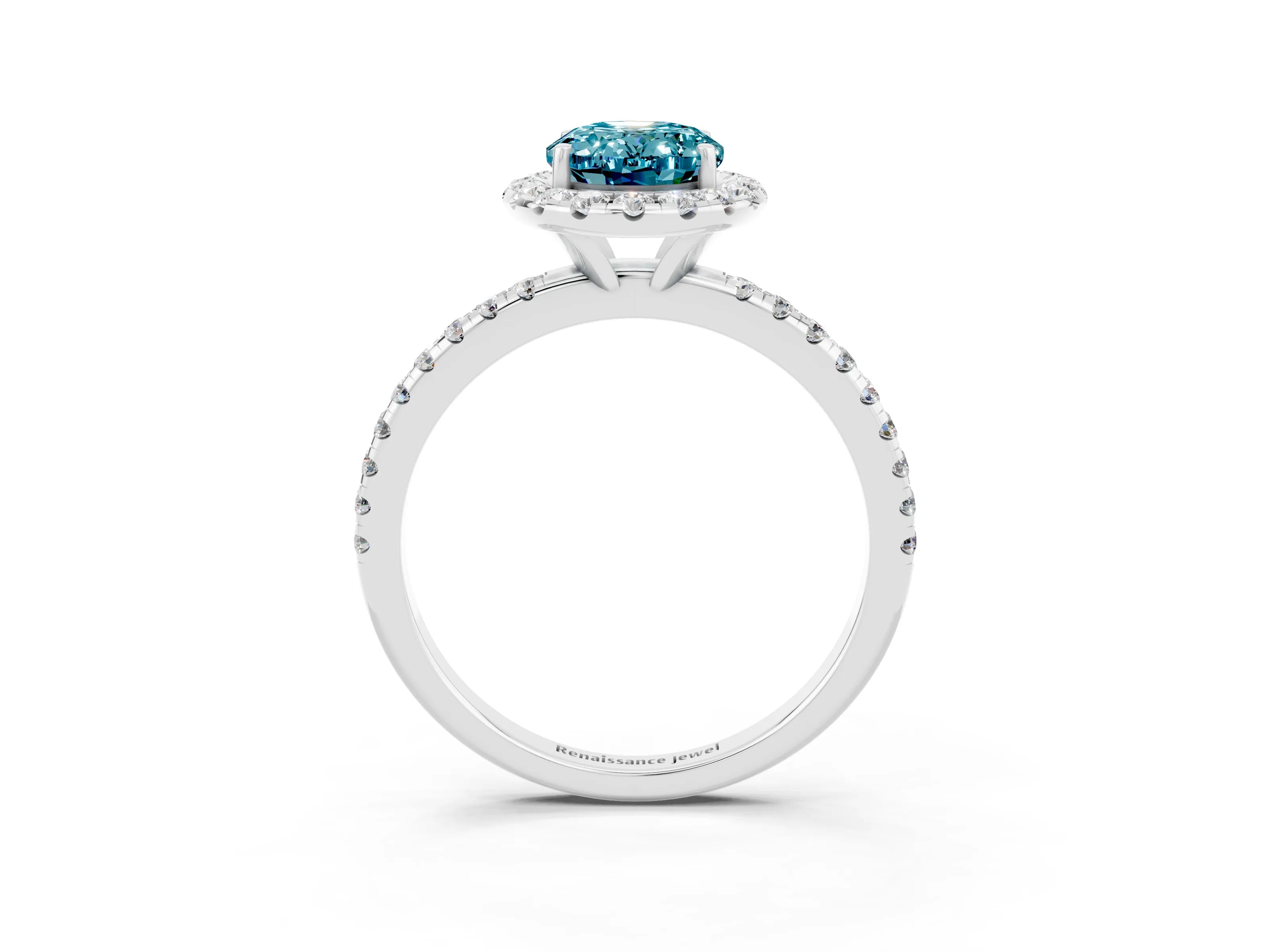 White gold Oval Cut Cut Diamond Floral Halo Engagement Ring with Pavé Band and Prong Setting_3