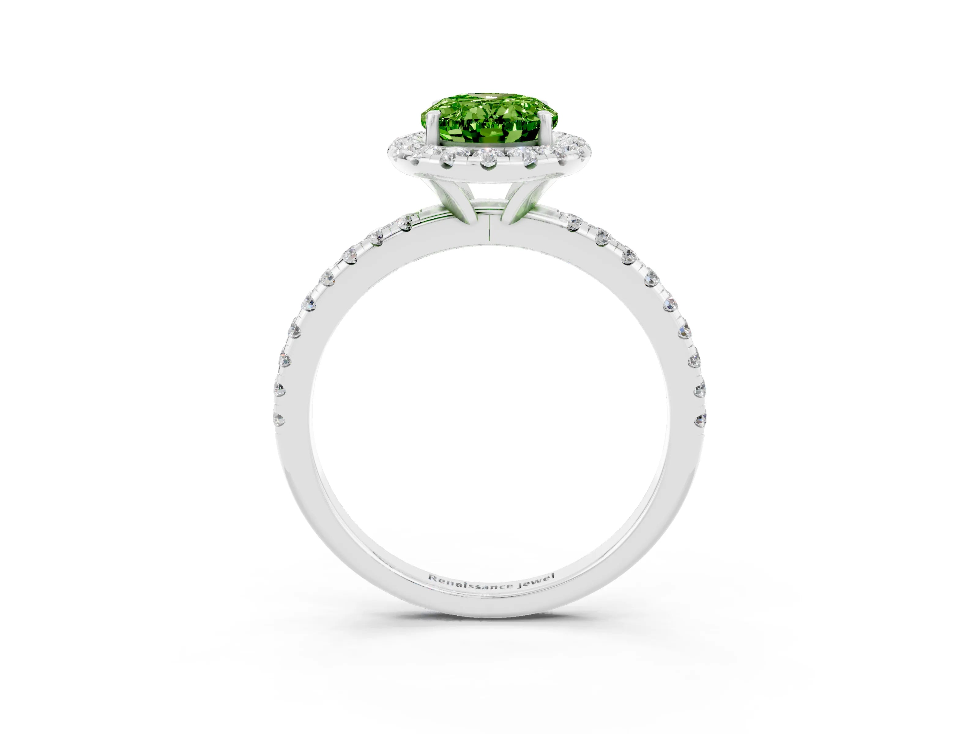 White gold Oval Cut Cut Diamond Floral Halo Engagement Ring with Pavé Band and Prong Setting_3