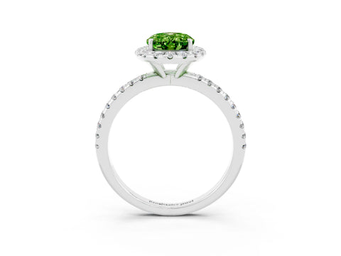 White gold Oval Cut Cut Diamond Floral Halo Engagement Ring with Pavé Band and Prong Setting_3