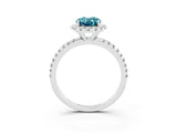 White gold Oval Cut Cut Diamond Floral Halo Engagement Ring with Pavé Band and Prong Setting_3