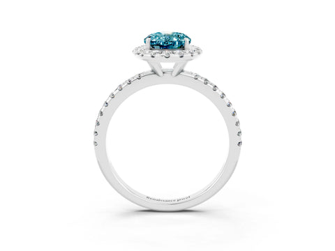 White gold Oval Cut Cut Diamond Floral Halo Engagement Ring with Pavé Band and Prong Setting_3