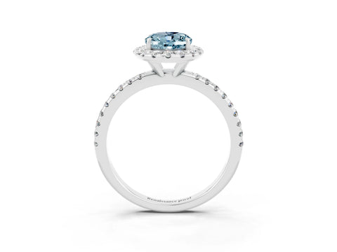 White gold Oval Cut Cut Diamond Floral Halo Engagement Ring with Pavé Band and Prong Setting_3
