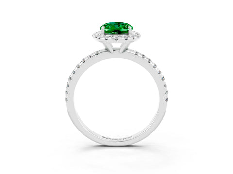 White gold Oval Cut Cut Diamond Floral Halo Engagement Ring with Pavé Band and Prong Setting_3