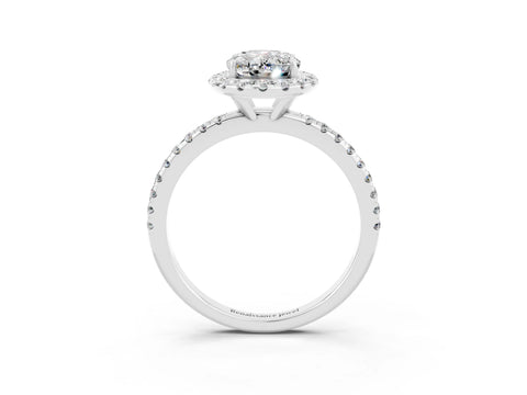 White gold Oval Cut Cut Diamond Floral Halo Engagement Ring with Pavé Band and Prong Setting_3