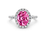 White gold Oval Cut Cut Diamond Floral Halo Engagement Ring with Pavé Band and Prong Setting