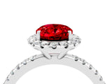 White gold Oval Cut Cut Diamond Floral Halo Engagement Ring with Pavé Band and Prong Setting_4