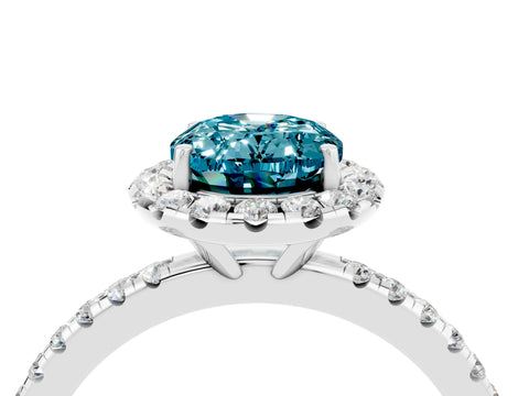 White gold Oval Cut Cut Diamond Floral Halo Engagement Ring with Pavé Band and Prong Setting_4