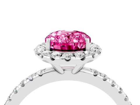 White gold Oval Cut Cut Diamond Floral Halo Engagement Ring with Pavé Band and Prong Setting_4