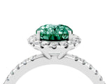 White gold Oval Cut Cut Diamond Floral Halo Engagement Ring with Pavé Band and Prong Setting_4