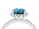 White gold Oval Cut Cut Diamond Floral Halo Engagement Ring with Pavé Band and Prong Setting_4