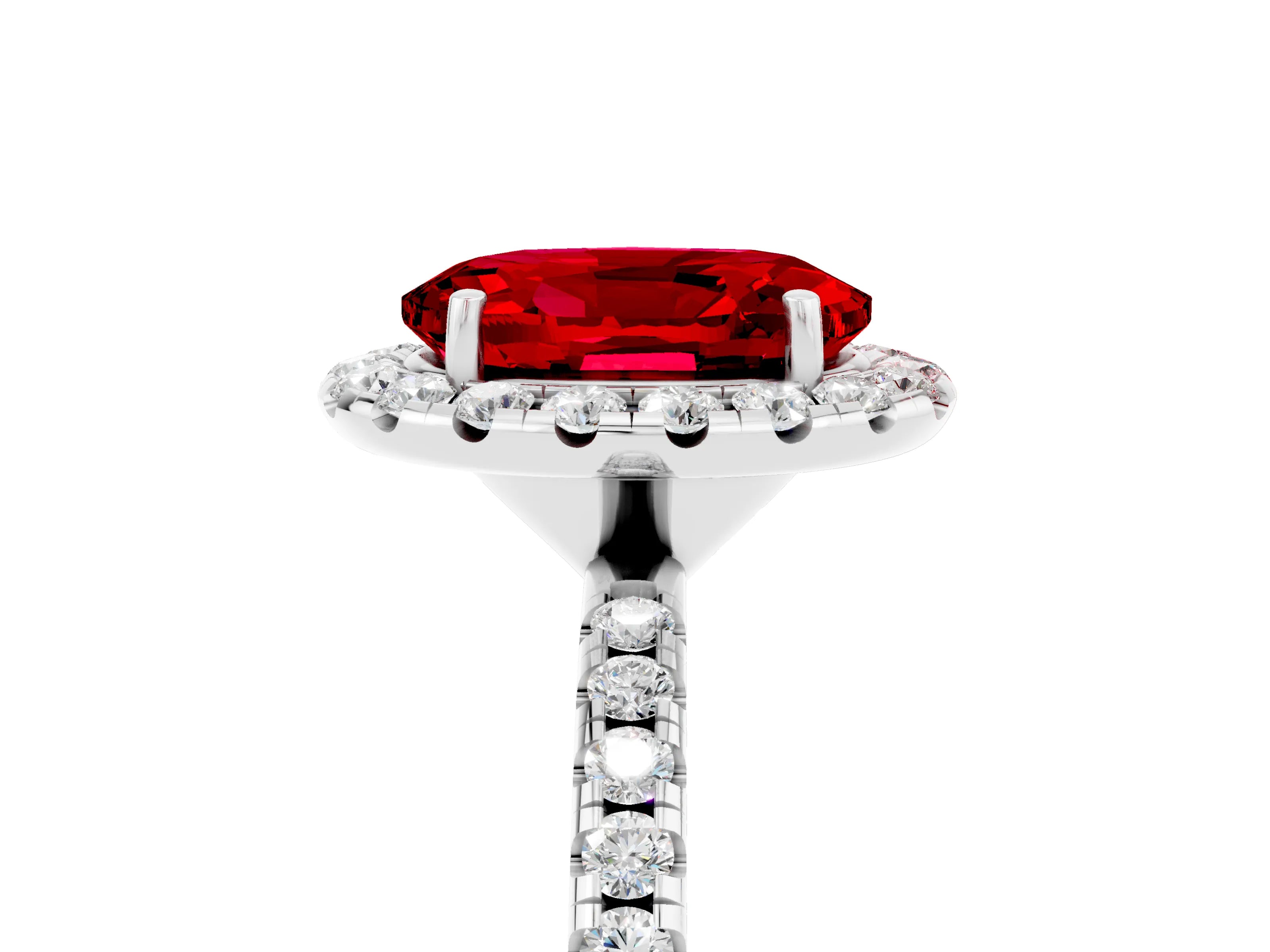 White gold Oval Cut Cut Diamond Floral Halo Engagement Ring with Pavé Band and Prong Setting_5