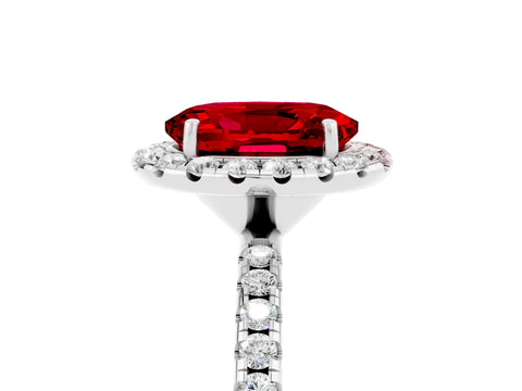 White gold Oval Cut Cut Diamond Floral Halo Engagement Ring with Pavé Band and Prong Setting_5