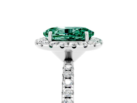 White gold Oval Cut Cut Diamond Floral Halo Engagement Ring with Pavé Band and Prong Setting_5