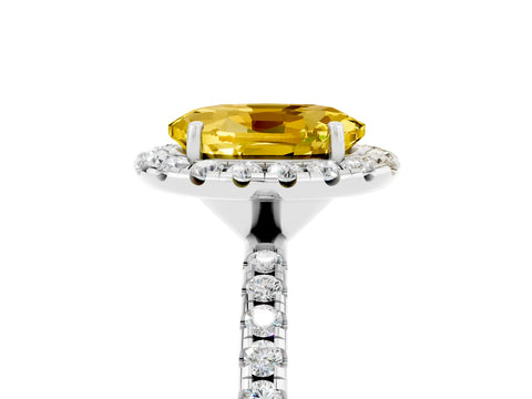 White gold Oval Cut Cut Diamond Floral Halo Engagement Ring with Pavé Band and Prong Setting_5