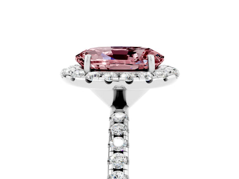 White gold Oval Cut Cut Diamond Floral Halo Engagement Ring with Pavé Band and Prong Setting_5