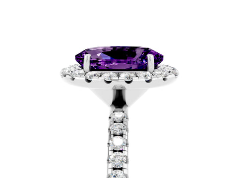White gold Oval Cut Cut Diamond Floral Halo Engagement Ring with Pavé Band and Prong Setting_5
