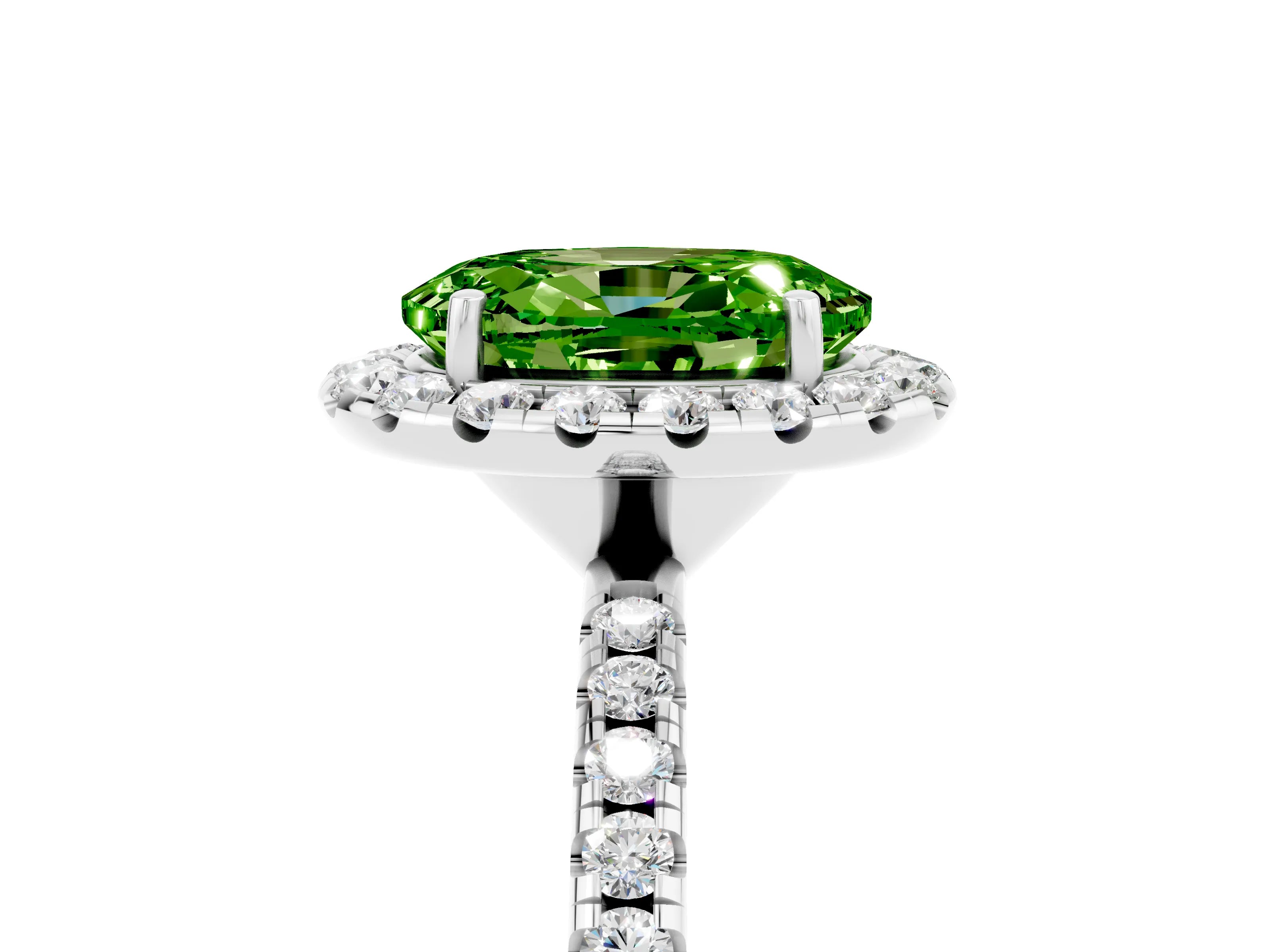 White gold Oval Cut Cut Diamond Floral Halo Engagement Ring with Pavé Band and Prong Setting_5