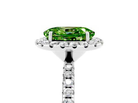 White gold Oval Cut Cut Diamond Floral Halo Engagement Ring with Pavé Band and Prong Setting_5