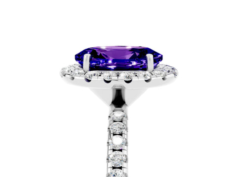 White gold Oval Cut Cut Diamond Floral Halo Engagement Ring with Pavé Band and Prong Setting_5