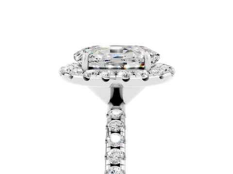 White gold Oval Cut Cut Diamond Floral Halo Engagement Ring with Pavé Band and Prong Setting_5