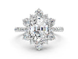 White gold Oval Cut Cut Diamond Floral Halo Pave Band with Prong Setting