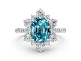 White gold Oval Cut Cut Diamond Floral Halo Pave Band with Prong Setting