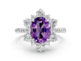 White gold Oval Cut Cut Diamond Floral Halo Pave Band with Prong Setting