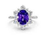 White gold Oval Cut Cut Diamond Floral Halo Pave Band with Prong Setting