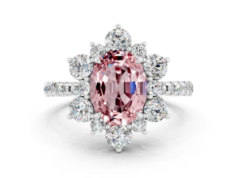 White gold Oval Cut Cut Diamond Floral Halo Pave Band with Prong Setting