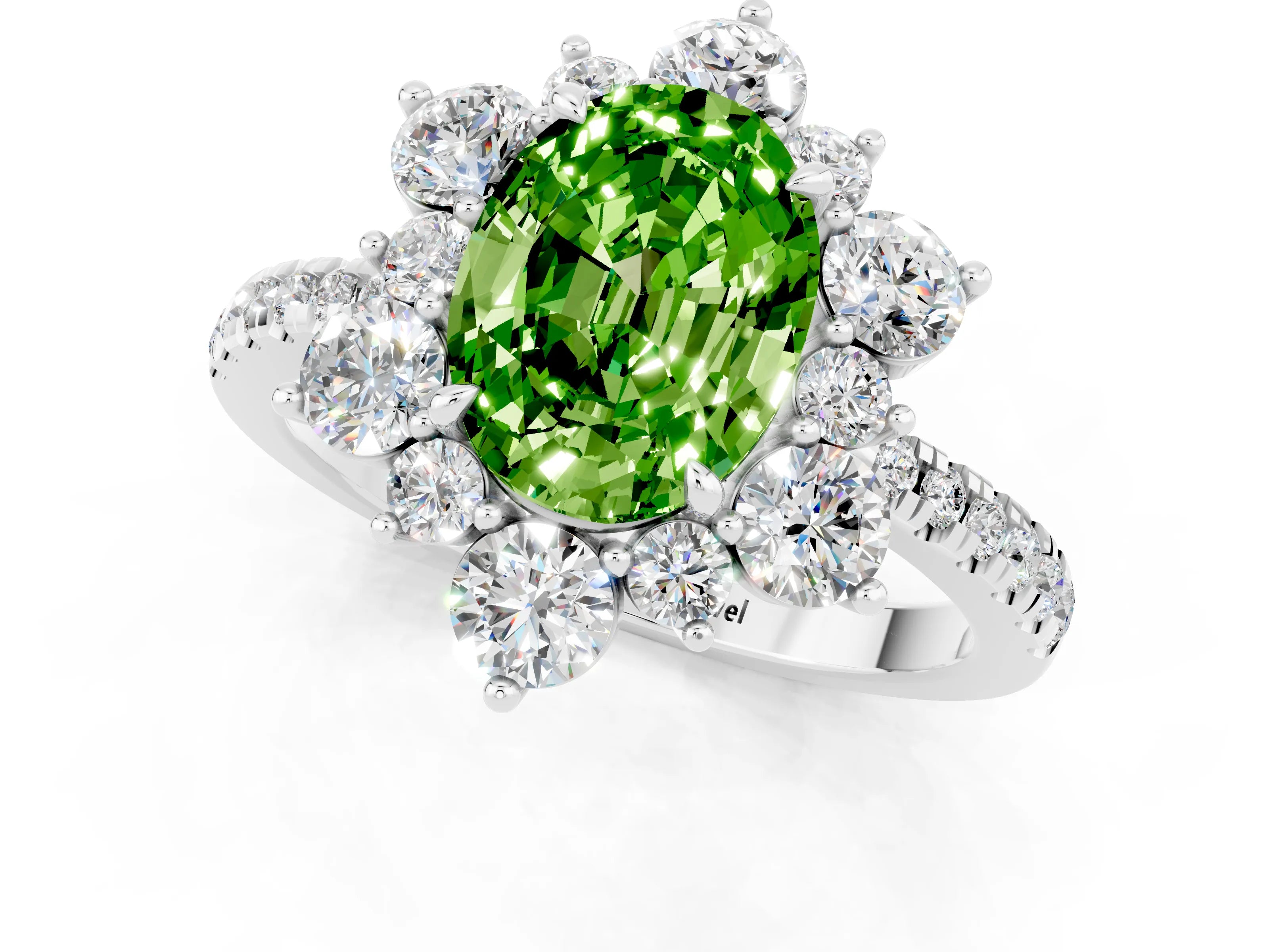 White gold Oval Cut Cut Diamond Floral Halo Pave Band with Prong Setting_1