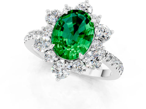 White gold Oval Cut Cut Diamond Floral Halo Pave Band with Prong Setting_1