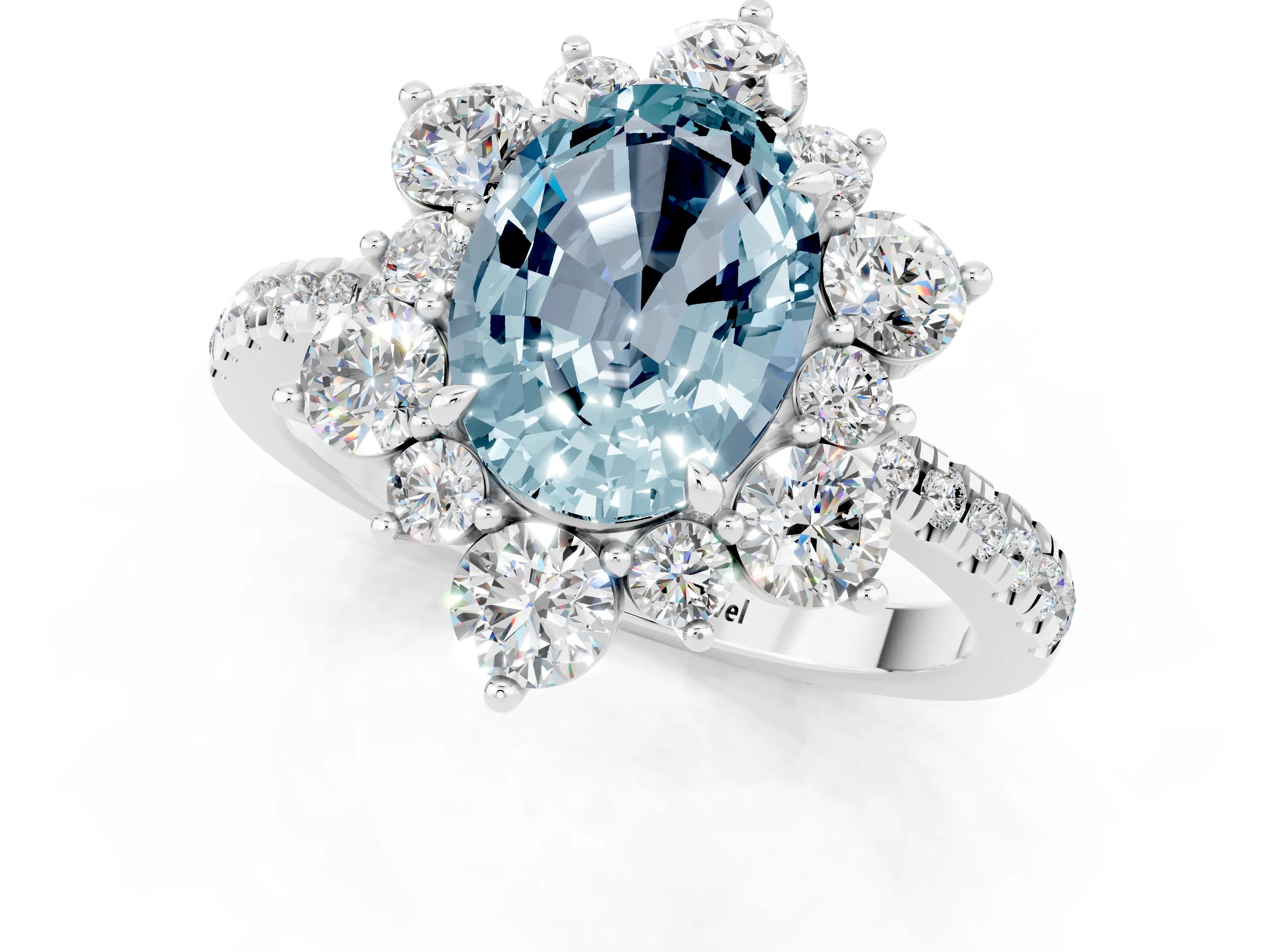 White gold Oval Cut Cut Diamond Floral Halo Pave Band with Prong Setting_1