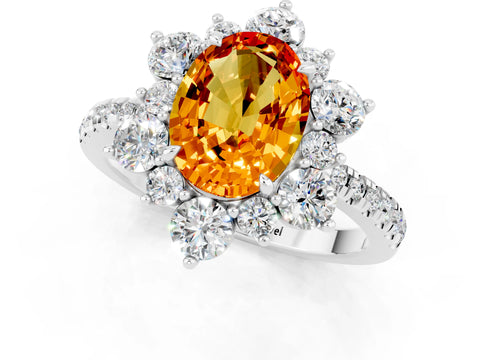 White gold Oval Cut Cut Diamond Floral Halo Pave Band with Prong Setting_1