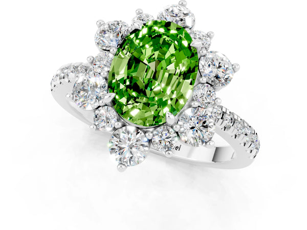 White gold Oval Cut Cut Diamond Floral Halo Pave Band with Prong Setting