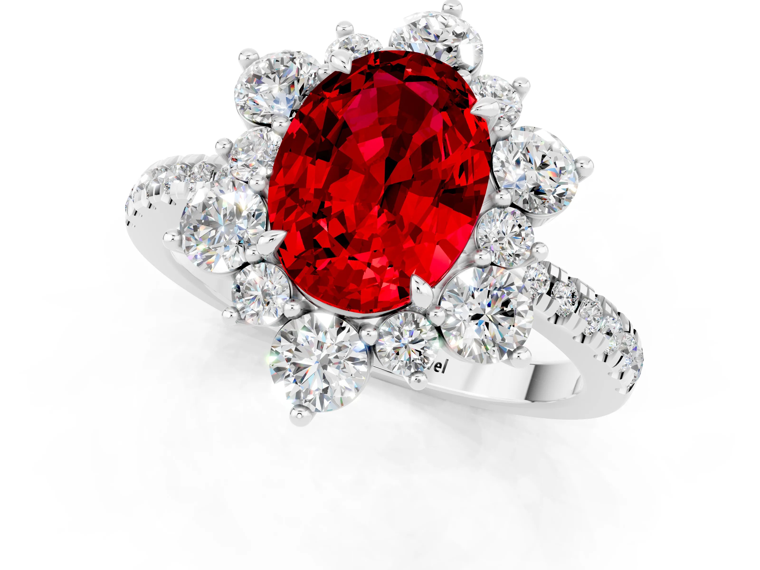White gold Oval Cut Cut Diamond Floral Halo Pave Band with Prong Setting_1